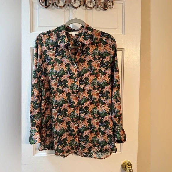 Vince Wild Primrose Floral Silk Blend Shirt Size L - Picture 3 of 7